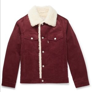 Maison Kitsune courderoy trucker jacket, burgundy, size L